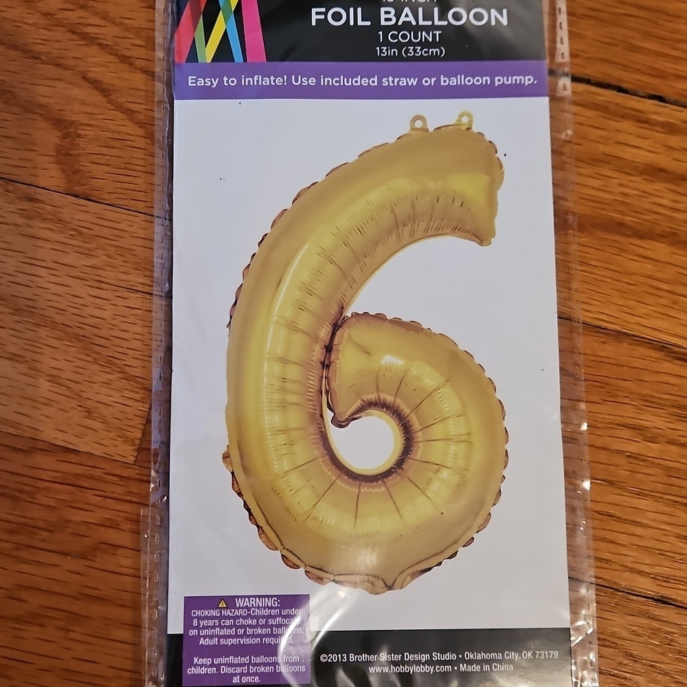 Gold Foil Balloon - Number 6, NWT